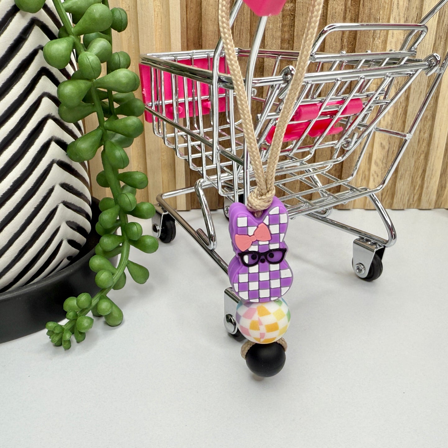 Purple Checkered Peeps Zipper Charm